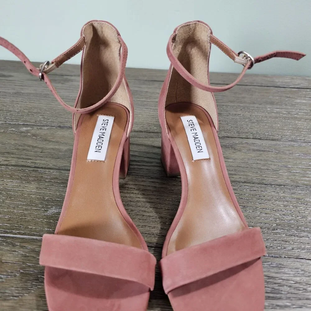 Steve Madden Irenee Pink Rose Suede Block Heel‎ Womens Size 6.5